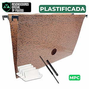 Pasta Suspensa Marmorizada Castanho 200Gm² Plastificada Haste PVC Completa 50 Unidades