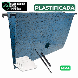 Pasta Suspensa Marmorizada Azul 200Gm² Plastificada Haste PVC Completa 50 Unidades