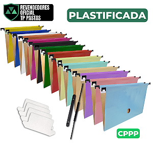 Pasta Suspensa Colorida 220Gm² Plastificadas Haste de PVC Completa 50 Unidades