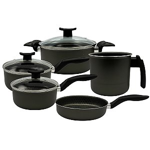 Conjunto De Panelas 5 Peças Antiaderente Tampa De Vidro