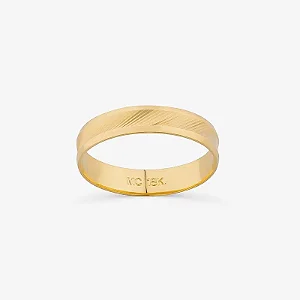 Aliança Chanfrada Texturizada Em Ouro Amarelo 18K - 4 Mm