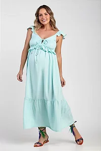 Vestido Longuete Verde Claro Com Babados Emma Fiorezi