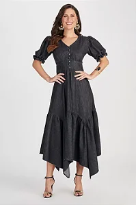 Vestido Jeans Barra Assimétrica Midi Titanium Jeans