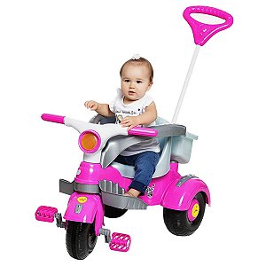 Triciclo de Passeio e Pedal para Bebe Calesita Moto Uno Rosa