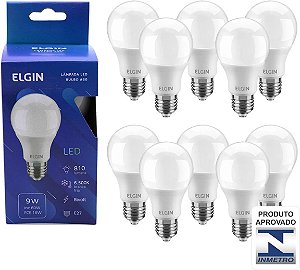 KIT 10 LAMPADAS ELGIN 9W BRANCA FRIA LED