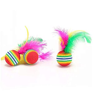 Brinquedo Para Gato Bola De EVA Com Pena 2 Unidades