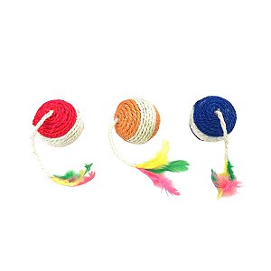 Brinquedo Bola De Sisal Para Gatos Com Pena