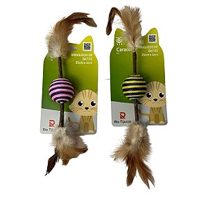 Brinquedo Para Gato Bola Com Madeira e Pena