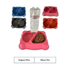 Comedouro Duplo Com Suporte Para Garrafa Adulto 1200ml 2D Pet