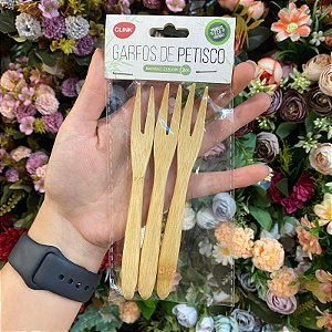 GARFINHO DE BAMBU PARA FRUTAS E PETISCOS COM 3 PECAS 13,5CM