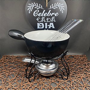 JOGO DE FONDUE DE PORCELANA LAUSANNE COM 4 GARFOS / PANELA / SUPORTE HAUSKRAFT 700ML