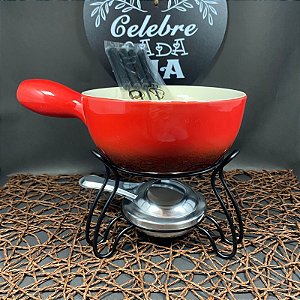 JOGO DE FONDUE DE PORCELANA LAUSANNE COM 4 GARFOS / PANELA / SUPORTE HAUSKRAFT 700ML