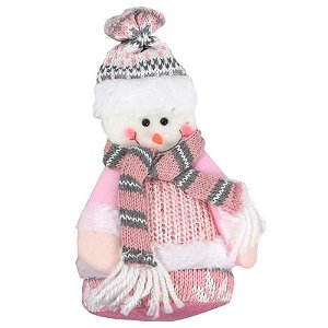 ENFEITE NATALINO BONECO PESO EM TRICÔ ROSA 18CM