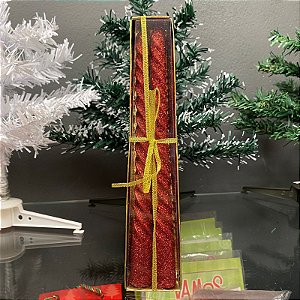 VELA RETORCIDA VERMELHA COM GLITTER 2 PECAS 20CM