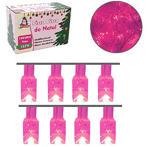PISCA PISCA NATAL 100 LEDS ROSA 127V 9M 4 FUNCOES FIO TRANSPARENTE