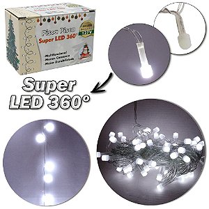 PISCA PISCA 100 LEDS BRANCO FRIO SUPER LED 360 127V 9M 8 FUNCOES FIO TRANSPARENTE