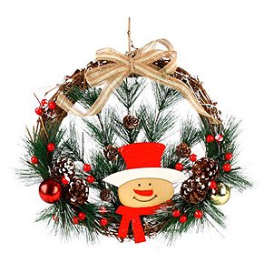 GUIRLANDA DE NATAL ENFEITE PORTA COM CABECA BONECO DE NEVE / PINHAS / BOLAS  - 30CM