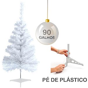ARVORE DE NATAL 90CM BRANCA COM 90 GALHOS E PE DE PLASTICO
