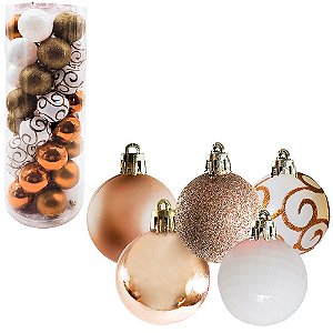 BOLA DE NATAL MISTA FOSCA / LISA / GLITTER / DECORADA ROSE COM 40 PECAS 5CM DE Ø