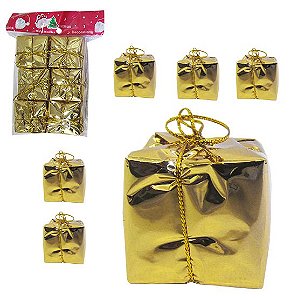 ENFEITE CAIXINHA PRESENTE DOURADO 3,5CM COM 6 PECAS