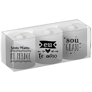VELA DECORATIVA FRASES MOTIVACIONAL COM 3 PECAS 90G
