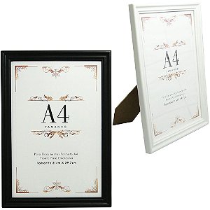 QUADRO PARA DIPLOMAS / CERTIFICADOS A4 DE PLASTICO PRETO / BRANCO 29,7X21CM