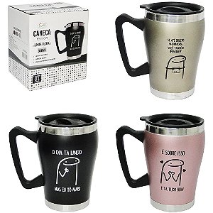 CANECA TERMICA DE INOX COM PAREDE DUPLA + TAMPA DE PLASTICO LINHA FLORK 360ML