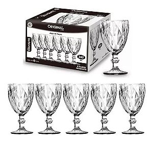 JOGO DE TAÇA DE VIDRO PARA VINHO / ÁGUA/ SUCO - DIAMANTE COM 6 PECAS 340ML