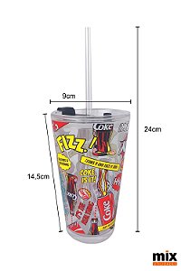 COPO DE VIDRO DRINK COM CANUDO COCA-COLA FIZZ 450ML