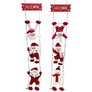 ENFEITE PENDURAR 3 PAPAI NOEL / BONECO DE NEVE NA ESCADA + PLACA FELIZ NATAL