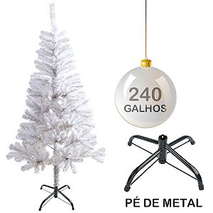 ARVORE DE NATAL 1,50M BRANCA COM 240 GALHOS E PE DE METAL