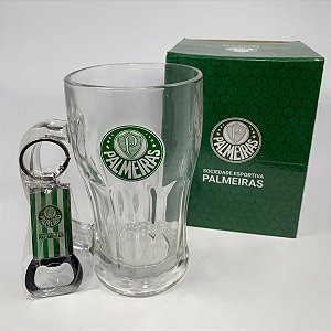 KIT CANECA COM CHAVEIRO EM VIDRO PALMEIRAS 450ML