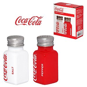 SALEIRO COM PIMENTEIRO DE MESA DE VIDRO COCA-COLA COM TAMPA DE INOX HAUSKRAFT 2 PECAS 80ML