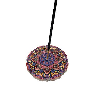 IMÃ E PORTA INCENSO MANDALA COLORIDO