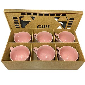 JOGO COM 6 XICARAS EM CAIXA MDF DECORADA