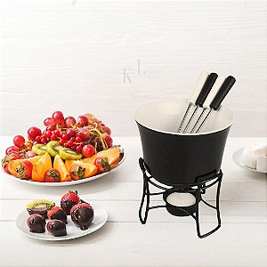 JOGO DE FONDUE DE PORCELANA ZERMATT C/4 GARFOS/PANELA/SUPORTE HAUSKRAFT 400ML