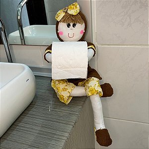 BONECA DE PANO PORTA PAPEL HIGIENICO COR:MARROM