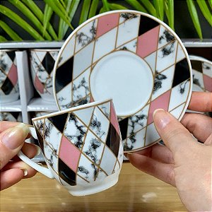 JOGO DE XICARA DE PORCELANA COM PIRES PARA CAFE AMETISTA C/12 PCS 90ML WELLMIX