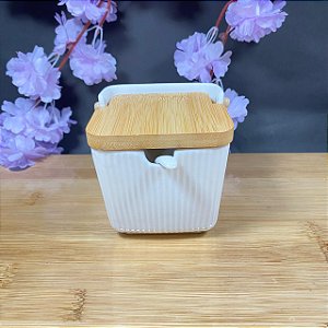 SALEIRO COM COLHER OÁSIS CERÂMICA E BAMBU 300ML