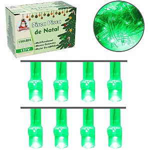 PISCA PISCA 100 LEDS VERDE 127V 9M 4 FUNCOES FIO TRANSPARENTE