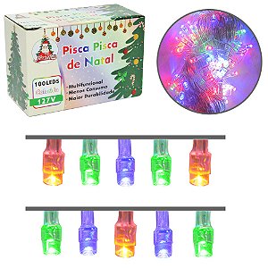 PISCA PISCA NATAL 100 LEDS COLORIDO 127V 9M 4 FUNCOES FIO TRANSPARENTE