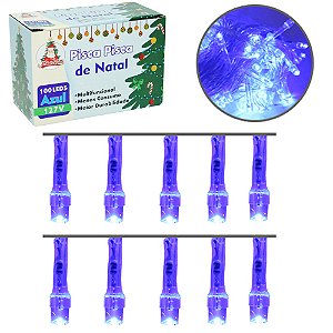PISCA PISCA NATAL 100 LEDS AZUL 127V 9M 4 FUNCOES FIO TRANSPARENTE