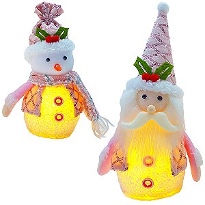 PAPAI NOEL OU BONECO DE NEVE XADREZ ROSA C/LED A BATERIA 25X12CM0