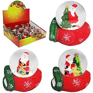 GLOBO DE NEVE CUPULA DE VIDRO C/PAPAI NOEL MEIA E ARVORE DE RESINA 6,5X4,5CM