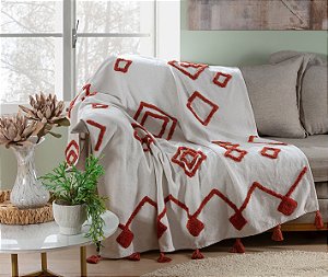 XALE PARA SOFA BOUCLE NAIROBI 1,40 m X 1,80 m BRANCO E TERRACOTA JOLITEX