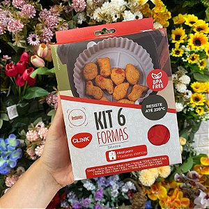 KIT COM 6 FORMAS COZIMENTO SILICONE REDONDO PARA AIR FRYER CLINK