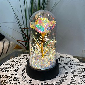 ENFEITE CUPULA COM FLOR CINTILANTE E BOLINHAS + LED 14cm x 8,5 cm