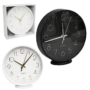 Relógio de Mesa e Parede Redondo 20cm BRANCO Silencioso Decorativo HOME ART