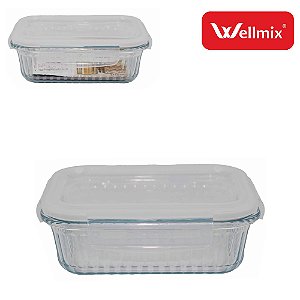 Pote de Vidro Borosilicato Retangular 375ml com Trava Pratic - Marmita e Organizador Hermético