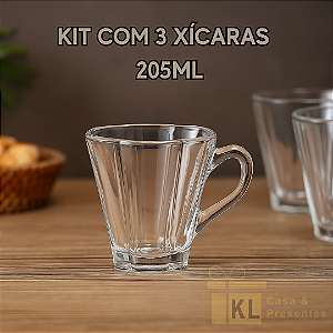 Conjunto 3 Xícaras de Vidro Transparente Flower 205ml – Design Clássico e Resistente